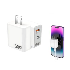 Cargador Dual Usb Y Tipo C Carga Rápida - 60w + Cable Tipo C, Cargado Carga rapida tipo c, cargador de 60w